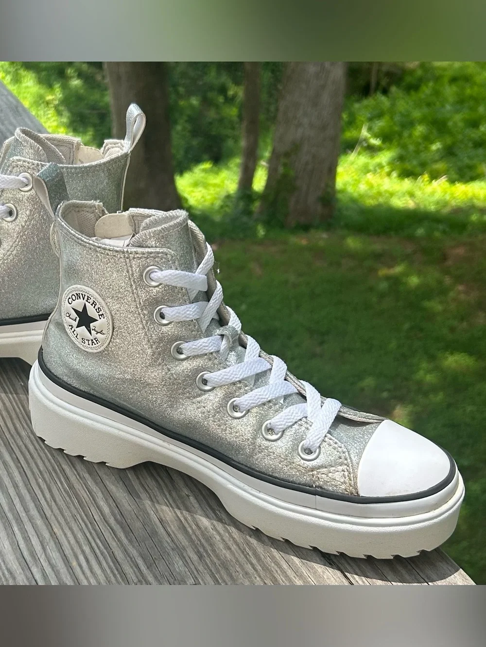 Converse Kids Silver Glitter High-Top Platform Sneakers